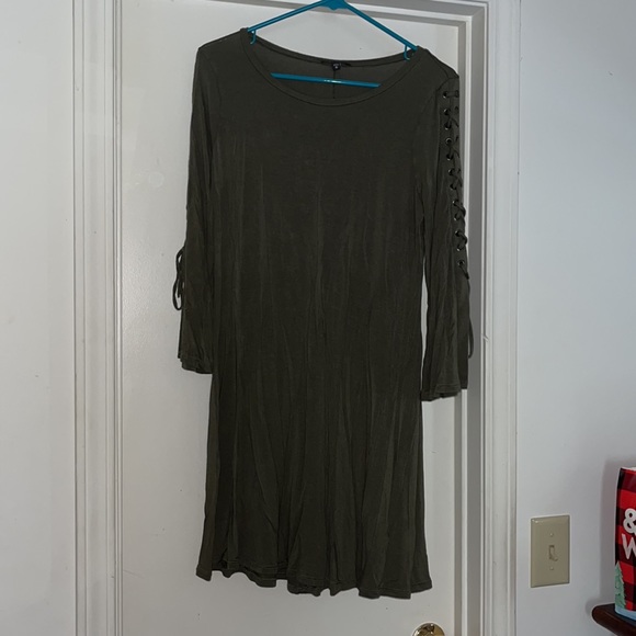 Express Olive Laced Up Long Sleeve Dress - Picture 5 of 6